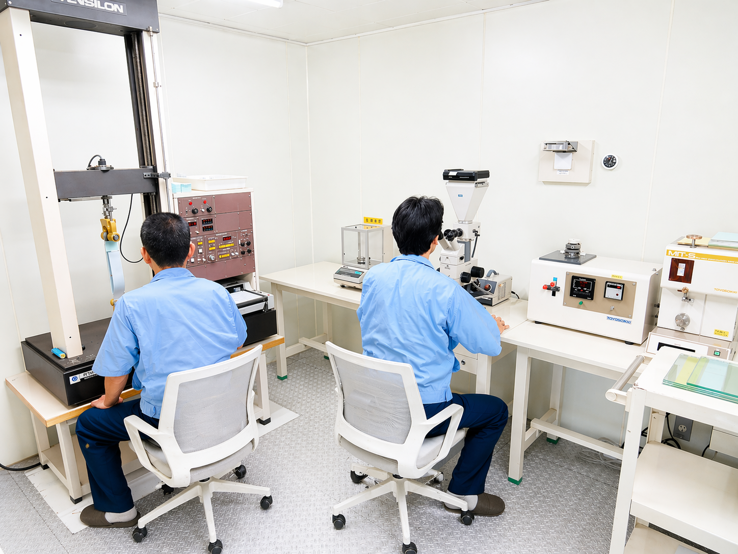 研究所で粘着力測定